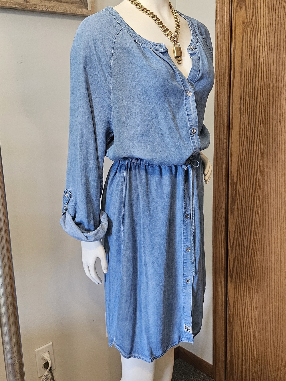DKNY Light Blue Chambray Button-Front Mini Dress